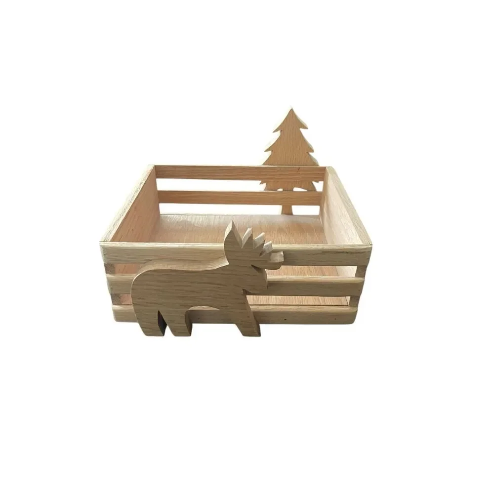 Hand Crafted by Ken Lovel Christmas Tree Decorative Wooden Storage Crate Box